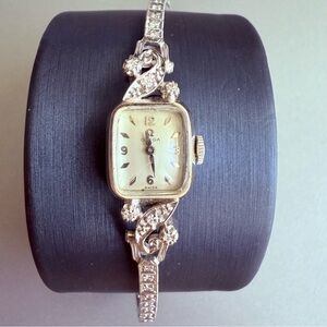 Vintage Omega Art Deco 14k White Gold Diamond Band Ladies Watch WORKING